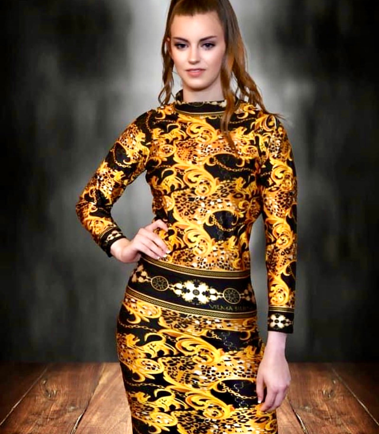 Gold and sheer black maxi dress Vilma Wear