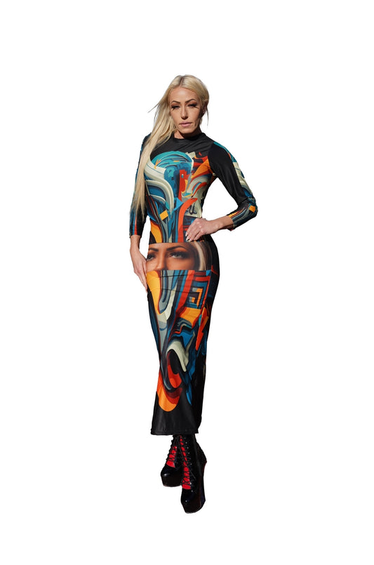 Psychedelic maxi fitting mesh dress Vilma Wear
