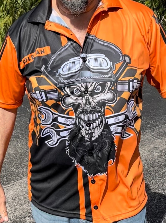 Black and orange Button up biker shirt Vilma Wear
